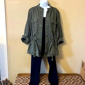 Terra & Sky brand. Women’s olive green utility jacket. Size 0X